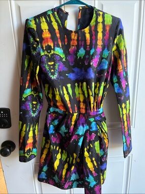 DSQUARED2 Multicolor Tie-Dye Print Long Sleeve Mini Dress